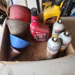 Funnels, marvel oil, rust penetrating oil, trans fluid