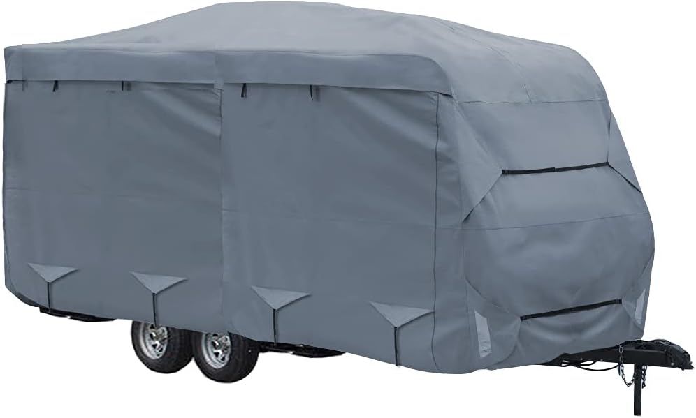 GEARFLAG Travel Trailer Cover Camper Cover Multi-Layers with Reinforced Windproof Side-Straps Anti-UV Water-Resistance Heavy Duty for Motorhome