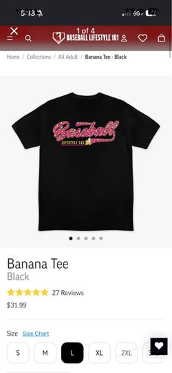 Baseball Lifestyle Banana Tee Black SIZE L