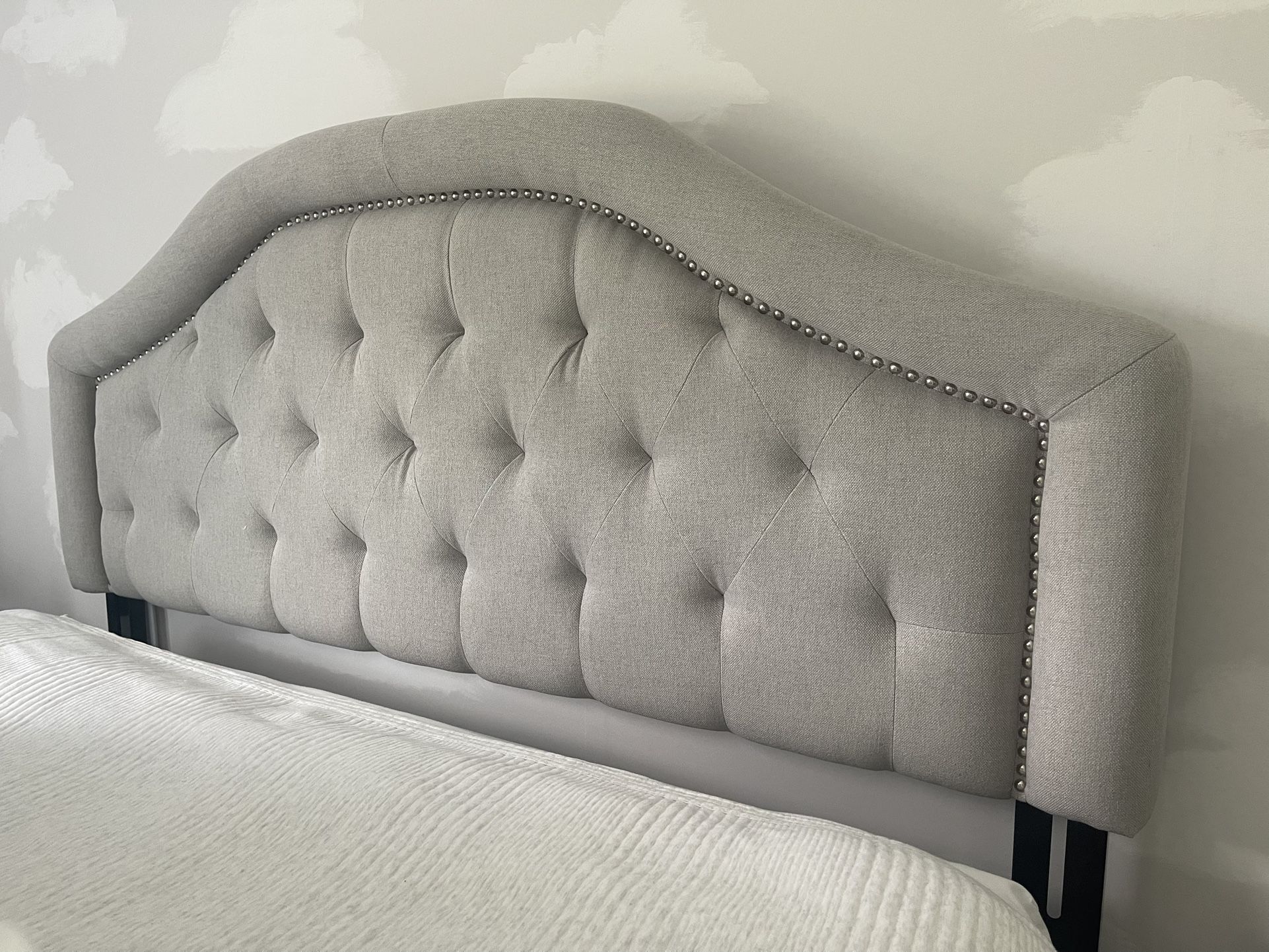 Tufted Light Gray Fabric Headboard - Queen