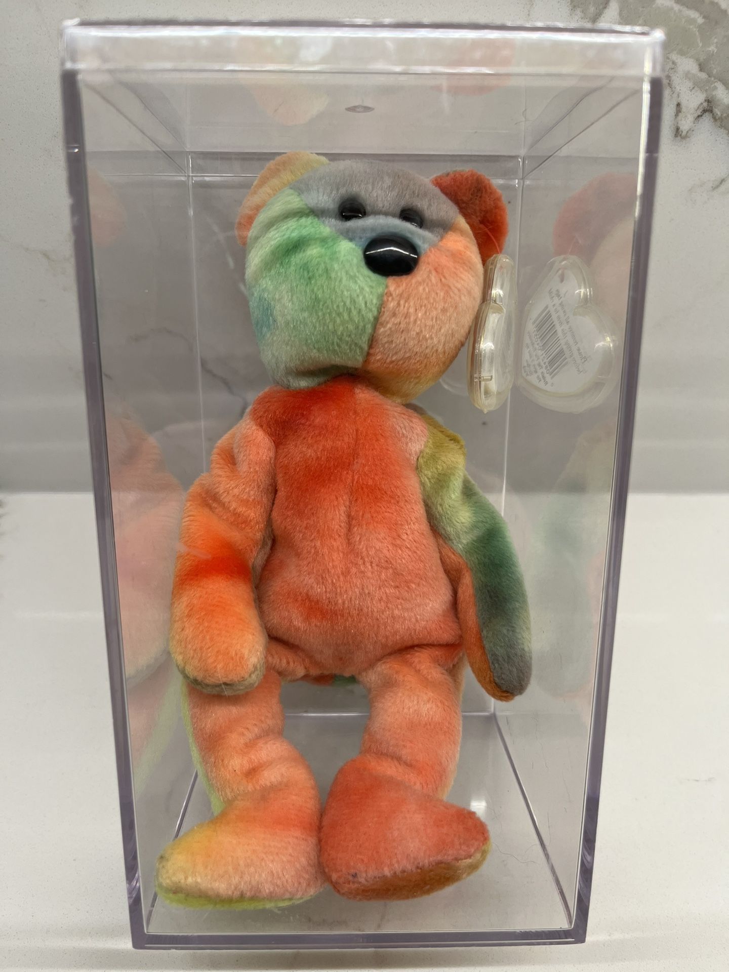 New 1993 Ty Beanie Baby Jerry Garcia Tie Dye Bear In Clear Storage Box