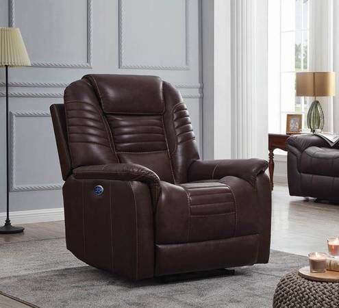 Biker Jacket Vibe Brown Leather Power Recliner! Brand New! Best Deal!