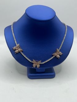 Ladies 14 Karat Yellow Gold  Diamond Box Chain with 3 Rose Gold Butterfly’s