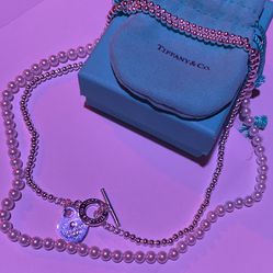 Tiffany And Co. Double Silver And Pearl Bead Necklace 