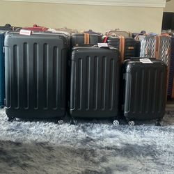 Sunbee 3 Piece Luggage Sets Hardshell Lightweight Suitcase with TSA Lock Spinner Wheels, Black
