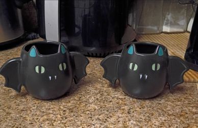Halloween Bat Ceramic Mugs Set of 2