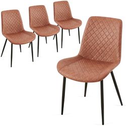 Dining Chairs Set of 4, Modern Upholstered Faux Leather Dining Room Chairs with Diamond Quilted Cushion, Sturdy Metal Legs, Easy Assembly (4 Chairs, B