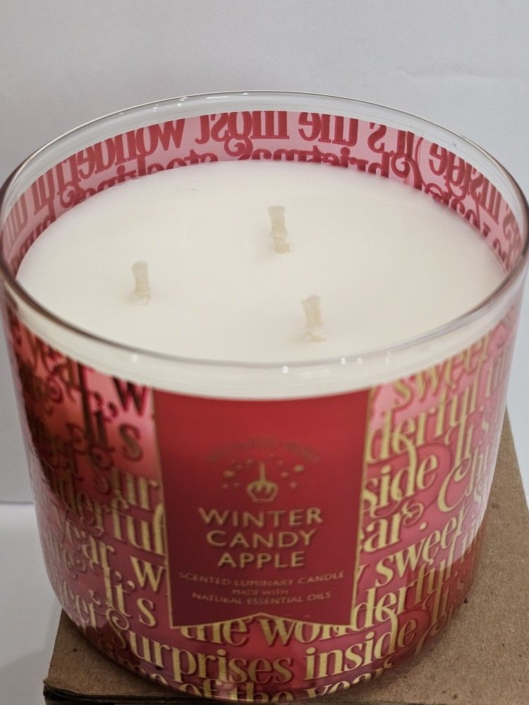 New Bath And Body Works 3wick WINTER CANDY APPLE candle red apples, crisp pears, candied oranges