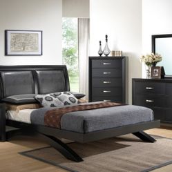 Brand New Black Queen Bedframe, Dresser. Mirror, Nightstand 4PCs Queen Bedframe Set