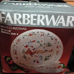 Farberware Plates Vintage White Christmas Theme, Saucers, Tea Cups