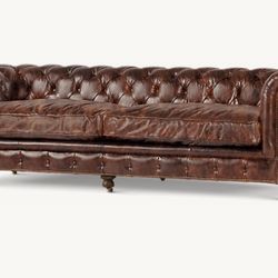  Real Leather Couch (Restoration Hardware Chesterfield 98”)