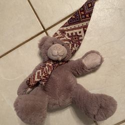 Brown bear with knit scarf and hat amoeba plush stuffed animal