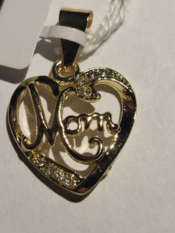 New! 14k Gold Filled!MOM Heart With  Cz Stone 