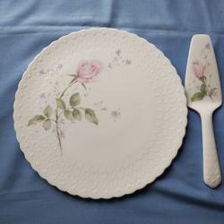 

Mikasa Cake Plate Server Set April Rose Bone China Set B2053  11.5” diameter--