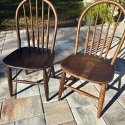 Antique Matching Pair of Child's Bentwood Spindle Back  Wooden Chairs