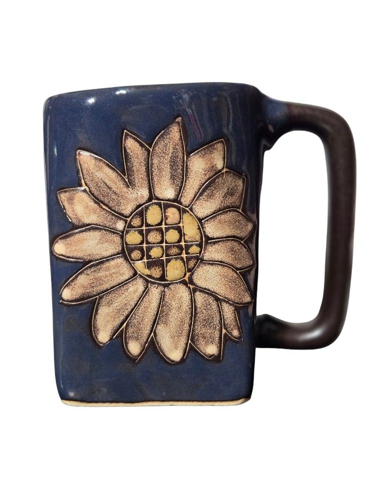 mara mexico handcrafted stonewear sunflower coffee mug  12oz 