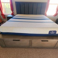 CALIFORNIA KING BED, CERTA IFOAM MATTRESS, FRAME & NIGHT STAND
