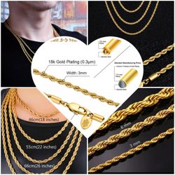 14k and 18k 👀it's not solid gold.👀 stainless steel gold plated.Rope Chain and Franco $40