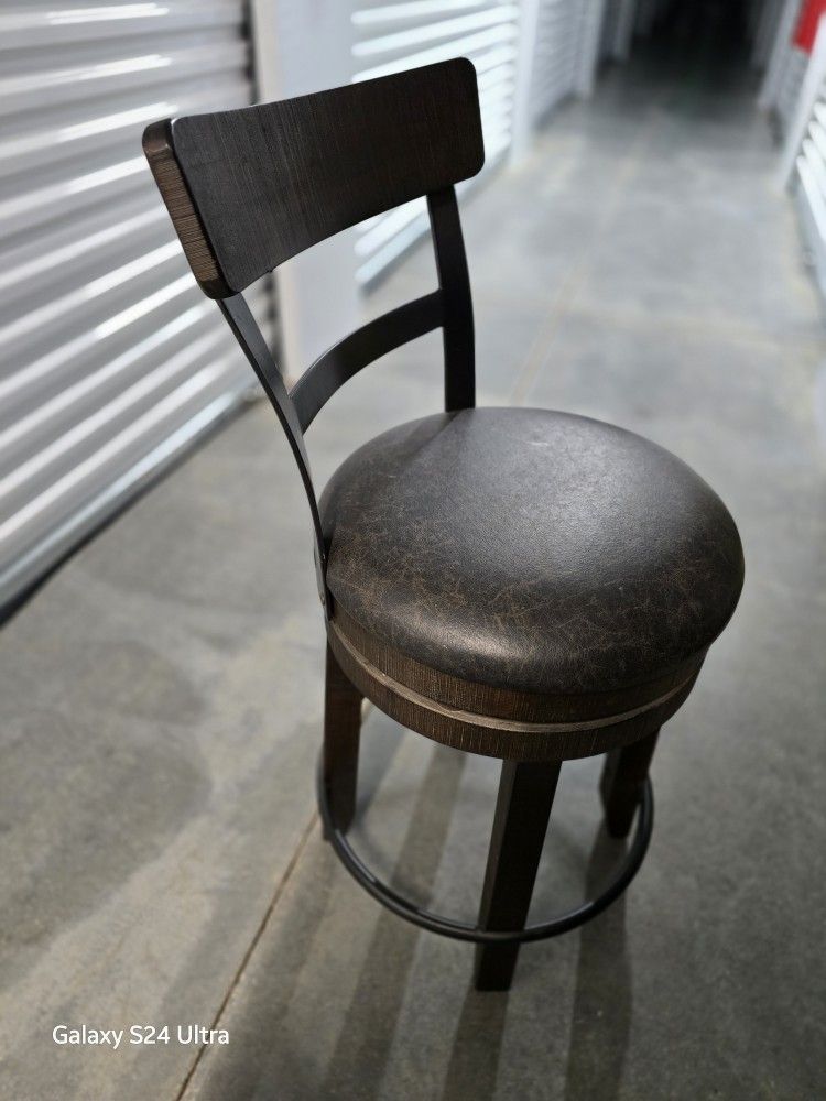 (2) Leather And Wood Barstools