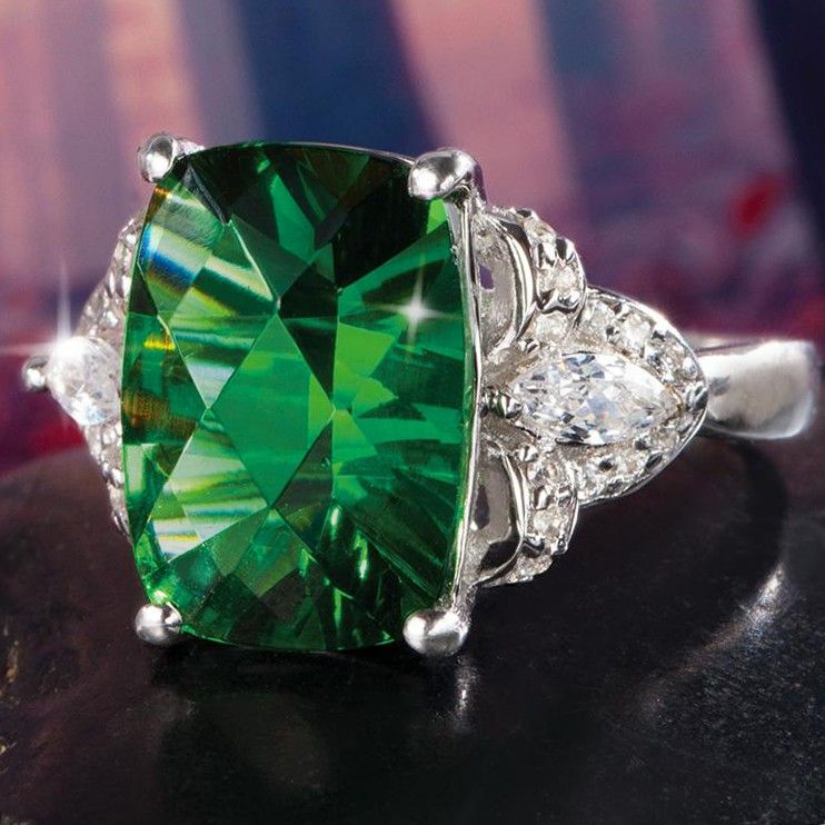 "Dainty Large Square Cut Green Zircon Emerald Rings for Women, PD503
 
  