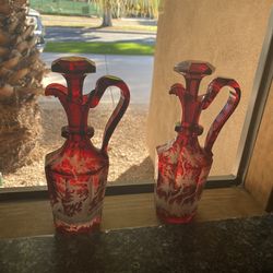 Antique-Two handcrafted Eau de cologne/perfume bottles