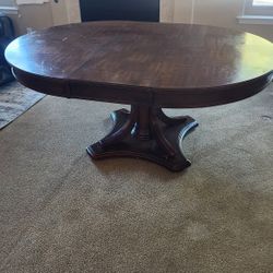 Beautiful Solid Wood Dining Table with Leaf – Seats 6 – Sturdy Pedestal Base