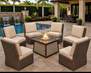 new in box patio set with fire pit