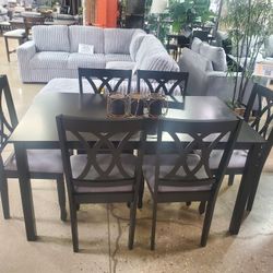 Black And Gray Fabric Chairs Dining Set (New)