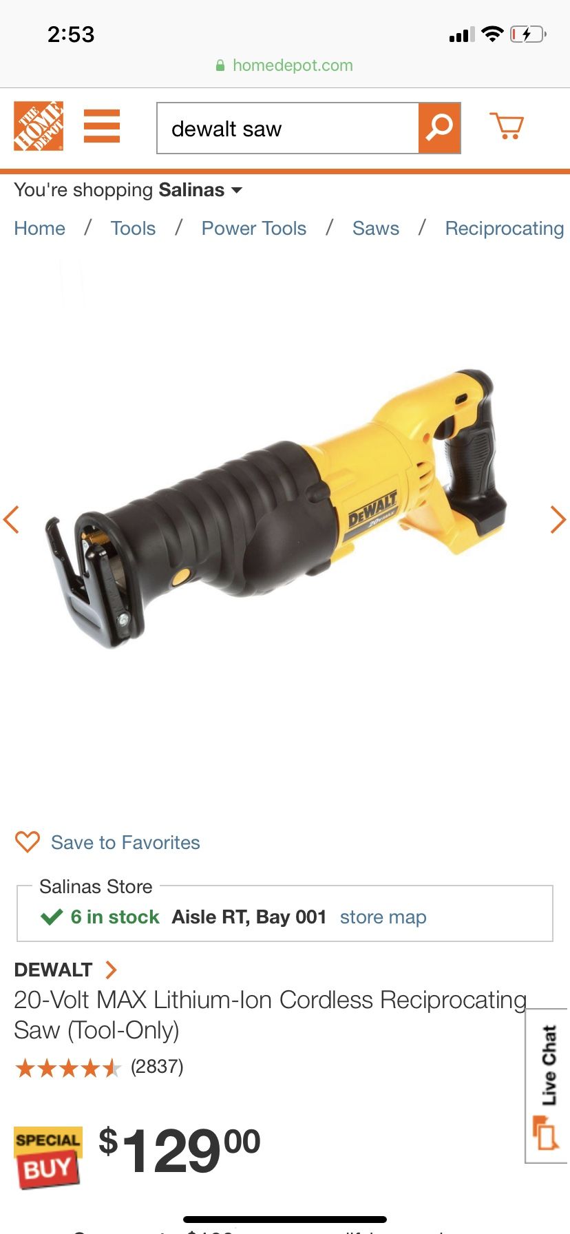 20 volt cordless reciproacting dewalt saw