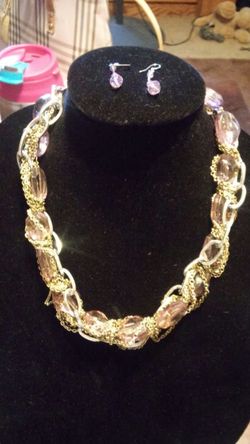 Beautiful chunky purple and silver necklace and earring set