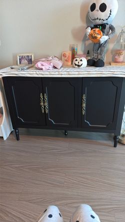 Black 3-Door Sideboard Cabinet with Gold Handles