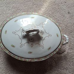 Vintage Porcelain Oval Covered Serving Dish