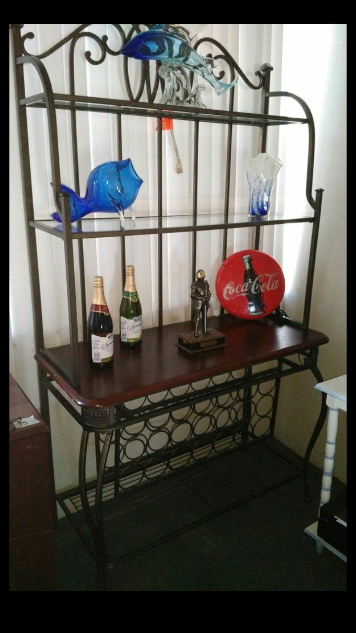 Metal glass and wood multi tier backers wine rack for sale