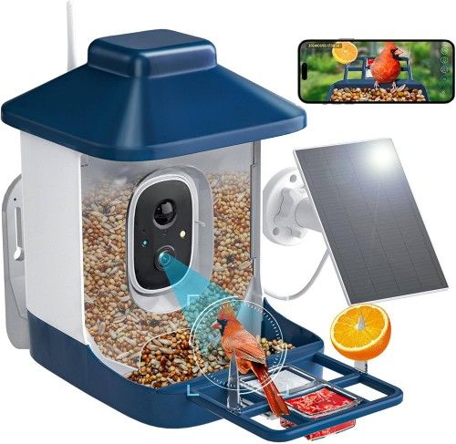 Bird Feeder with Camera, 1 Year Free AI Bird Feeders for Outdoors, Solar Powered, 2.4Ghz WiFi, Full HD Live Video, Nstant Arrival Alerts - Best Gifts