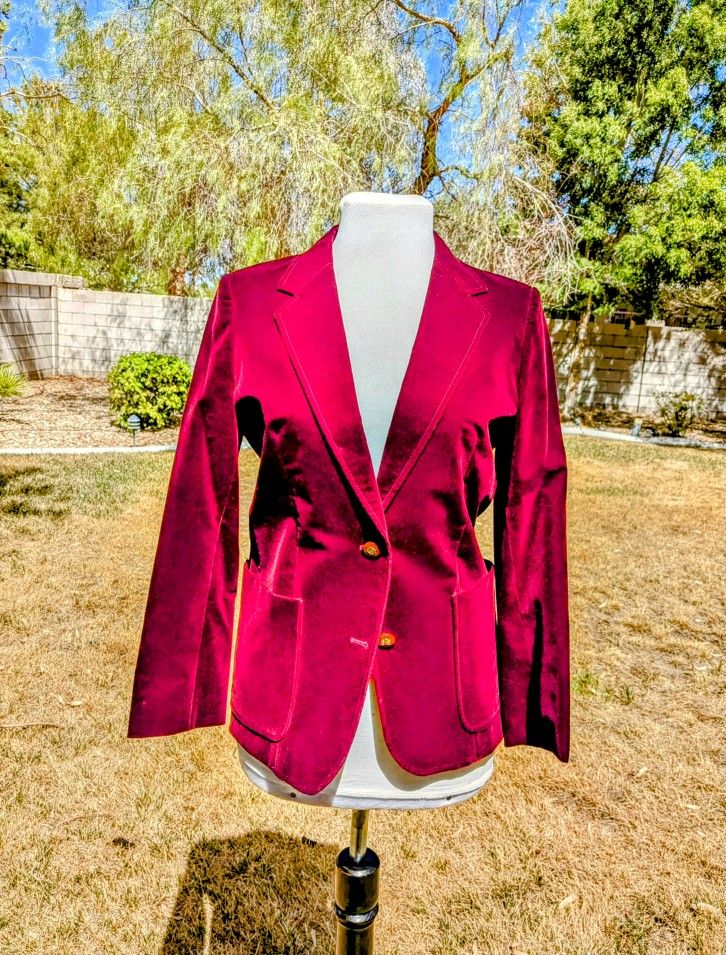 Howdy Vintage Women's Medium Velvet Burgundy/Maroon 2-Button Blazer Jacket EUC