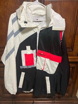 Vintage 90s Sport Obermeyer Ski Jacket Men L Black White Red Colorblock Hooded
