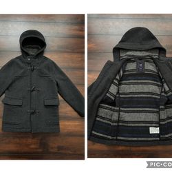 Little Boys Clothes Gap Kids New No Tags Dark Grey Wool Blend Duffle Coat Jacket With Hood and Classic Toggle Fastenings size L size 10-11