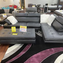 Sale 🎉 $899 🎉 Black Leather Sectional Sofa In Stock Get It Now!! ** Ellenton Outlets Store ** 📞 Or Visit Us!!