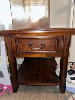Solid Wood End Tables (Set of 2) – Drawer & Shelf