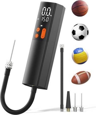 Brand New Portable Rechargeable Electric Ball Pump with Pressure Sensing, 3 Needles, Carrying Pouch