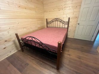 Metal and Wood queen Bed Frame with Mattress