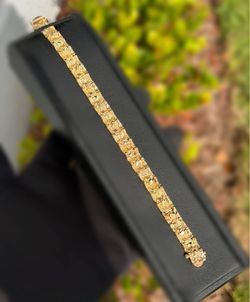 Jewelry 14k solid Yellow Gold nugget bracelet 7.50” 19.20grams 8.80mm
