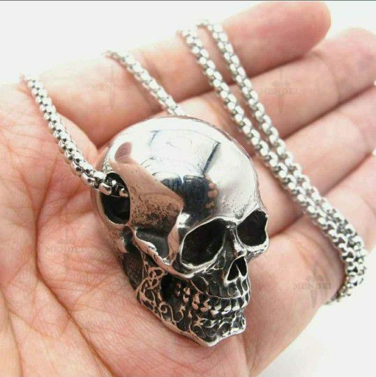 Mens Biker Skull Pendant Necklace Men Stainless Steel Chain Punk Gothic USA