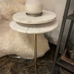 REAL MARBLE WITH BRASS GOLD BASE CIRCULAR TOP SIDE TABLE 