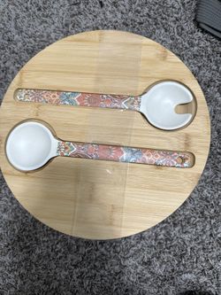 Salad Bowl Set with Wooden Lid and Utensils