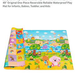 Baby Care Play Mat (Medium, Playful - Pinko & Friend) 73’’ x 49’’ Original One-Piece Reversible Rollable Waterproof Play Mat for Infants, Babies, Todd