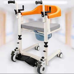 Patient Lift Transfer Chair - 5-in-1 Lift Aid, Bedside Commode and Transfer Chair for Seniors with 180° Split Seat ,