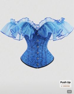 Blue Brocade Corset with Ruffle Sleeves