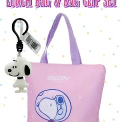 Peanuts Astronaut Snoopy Insulated Lunch Bag & Blind Bag Snoopy Bag Clip Set NWT