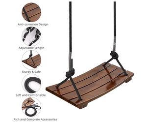 Wood Swing Seat, Carbonized Hanging Wood Tree Swing 16.9 x7.9 x0.5 in for Adult Kids Children Anticorrosive & 100% Waterproof Wooden Swing Set 440lbs 
